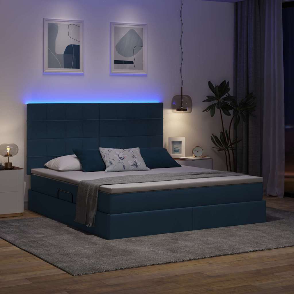 vidaXL Κρεβάτι με αποθηκευτικό χώρο και LED με led Μπλε 160 x 200 cm