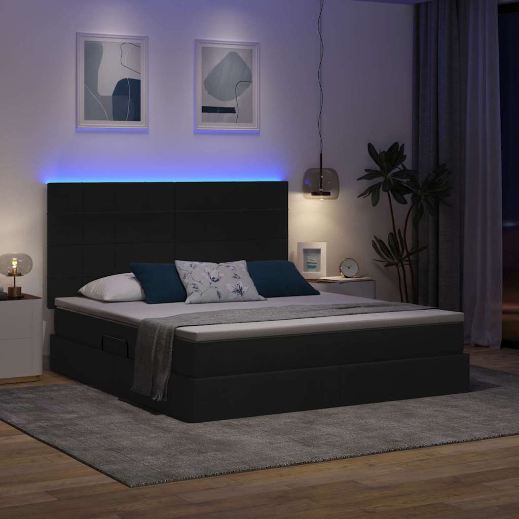 vidaXL Κρεβάτι με αποθηκευτικό χώρο και LED με led Μαύρο 180 x 200 cm