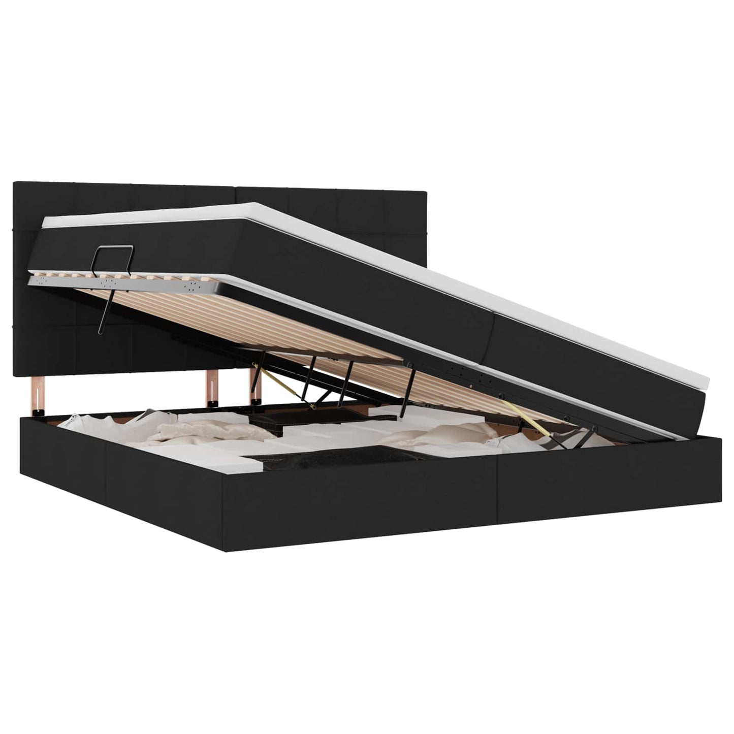vidaXL LED Κρεβάτι αποθήκευσης με στρώμα Μαύρο 200 x 200 cm Ύφασμα