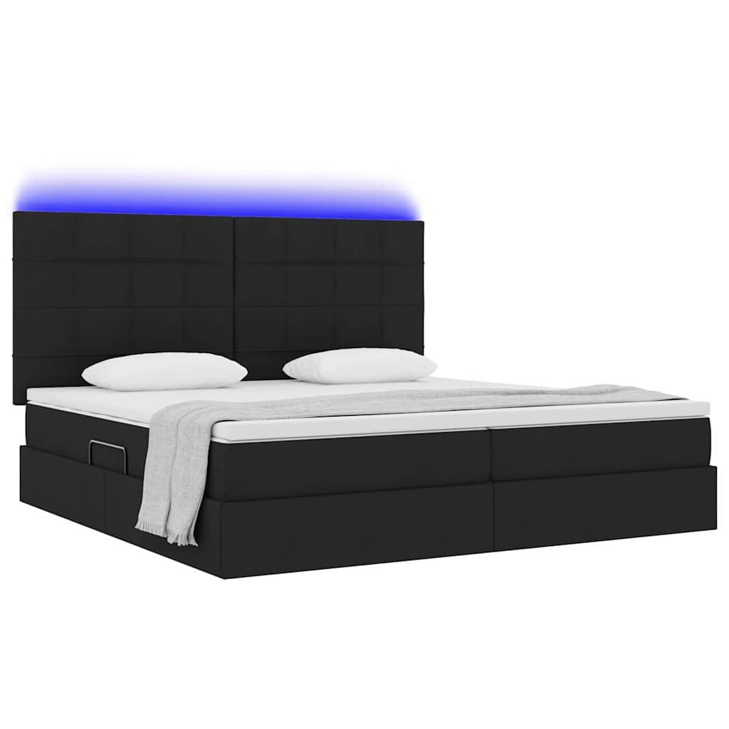 vidaXL LED Κρεβάτι αποθήκευσης με στρώμα Μαύρο 200 x 200 cm Ύφασμα