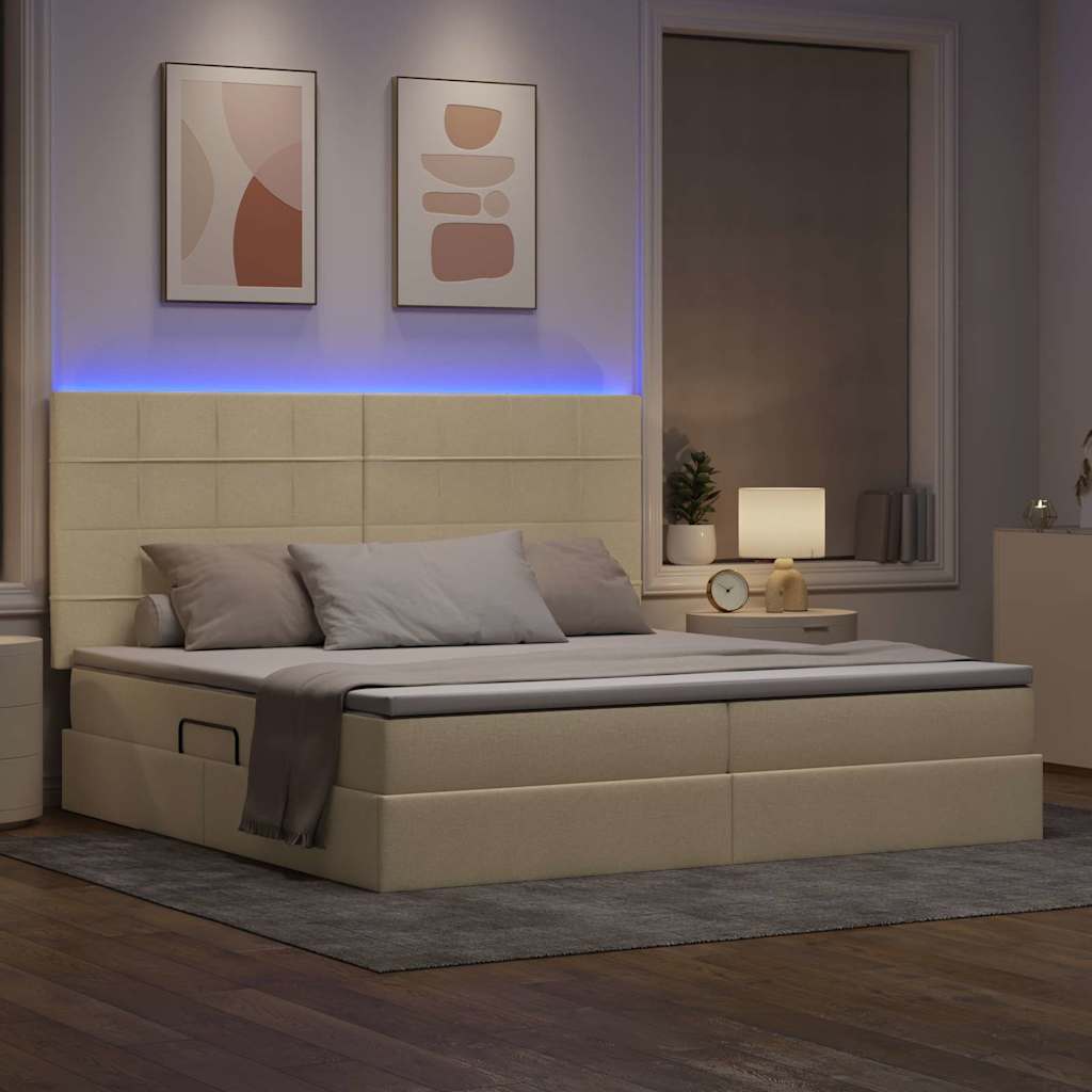 vidaXL Κρεβάτι με αποθηκευτικό χώρο και LED με led Κρέμ 200 x 200 cm