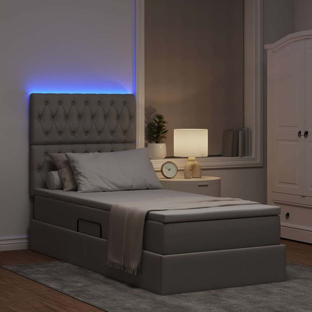 vidaXL Κρεβάτι με αποθηκευτικό χώρο και LED με led Taupe 90 x 190 cm