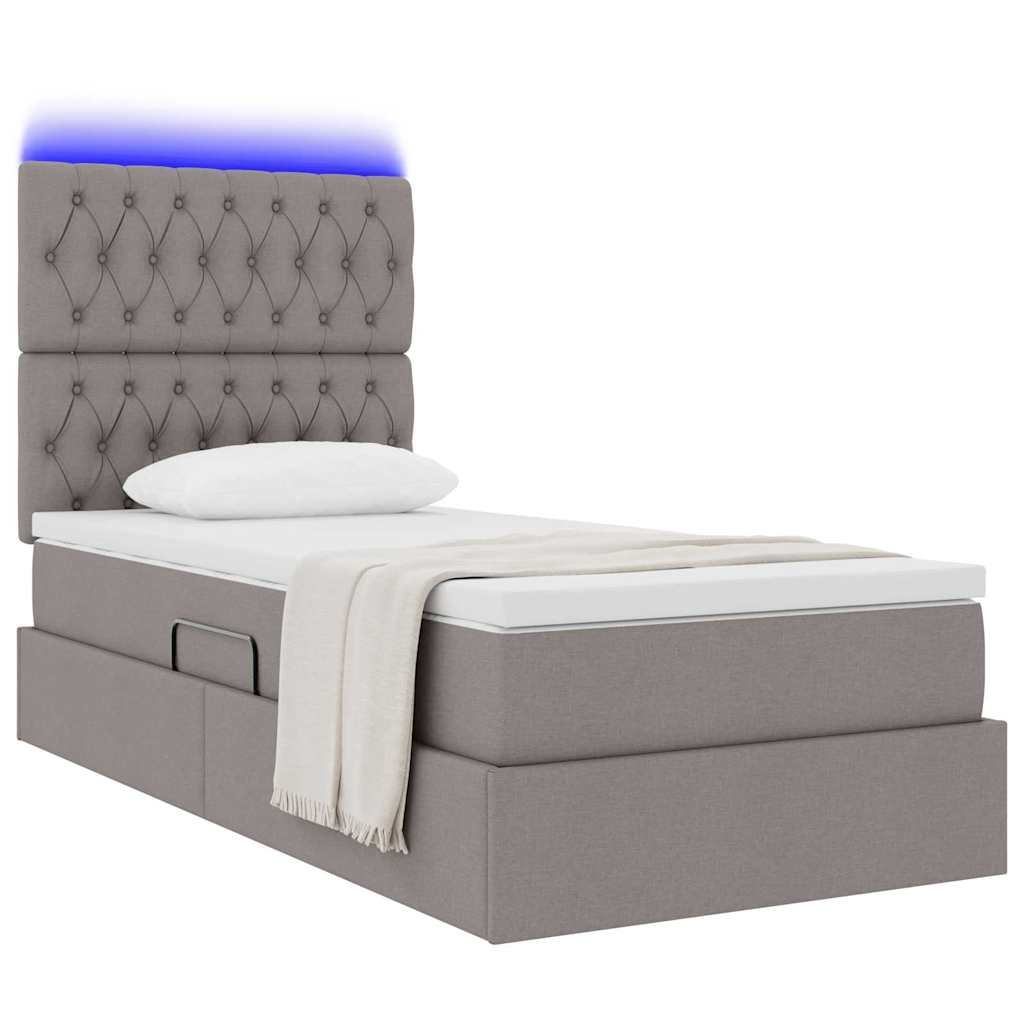 vidaXL Κρεβάτι με αποθηκευτικό χώρο και LED με led Taupe 90 x 190 cm