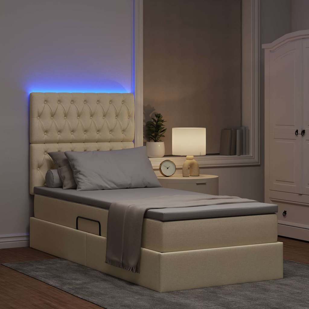 vidaXL LED Κρεβάτι αποθήκευσης με στρώμα Κρέμ 90 x 190 cm Ύφασμα