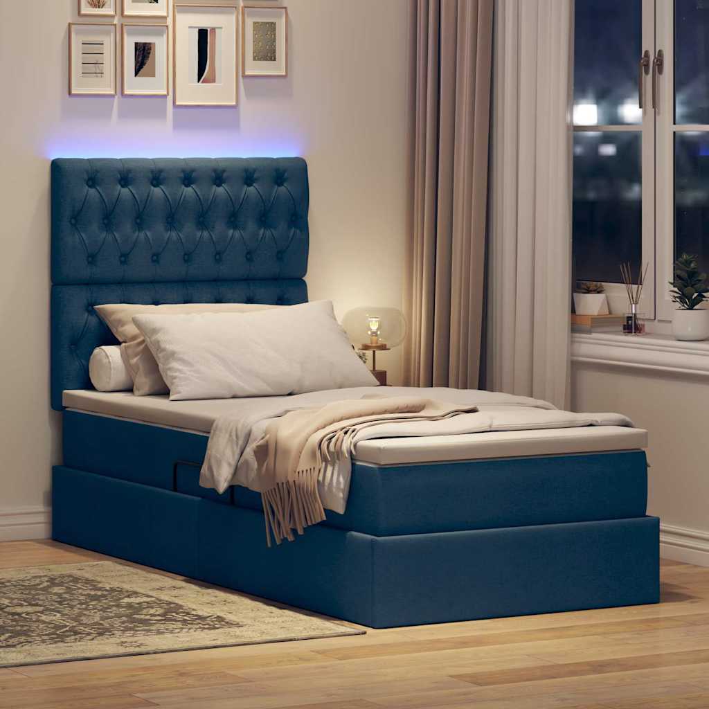vidaXL Κρεβάτι με αποθηκευτικό χώρο και LED με στρώμα Μπλε 90 x 200 cm