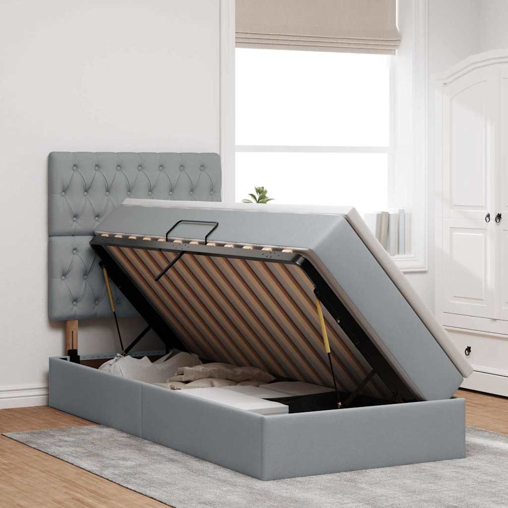 vidaXL Κρεβάτι με αποθηκευτικό χώρο και LED Ανοιχτό γκρι 100 x 200 cm