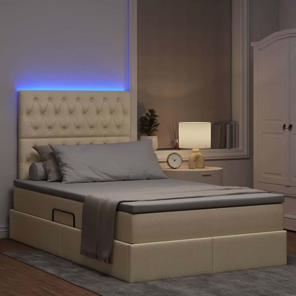 vidaXL LED Κρεβάτι αποθήκευσης με στρώμα Κρεμ 120 x 190 cm Ύφασμα