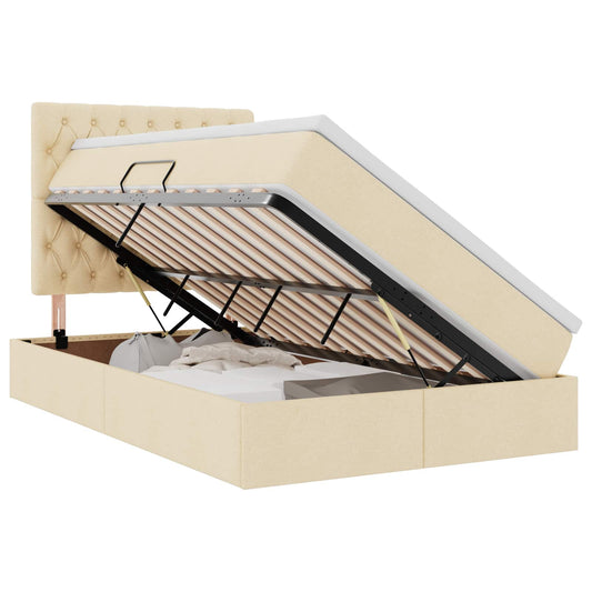 vidaXL LED Κρεβάτι αποθήκευσης με στρώμα Κρεμ 120 x 190 cm Ύφασμα