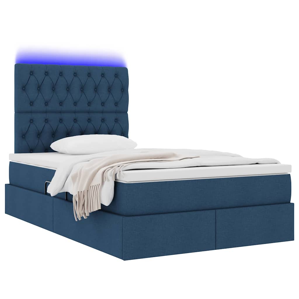 vidaXL LED Κρεβάτι αποθήκευσης με στρώμα Μπλε 120 x 190 cm Ύφασμα