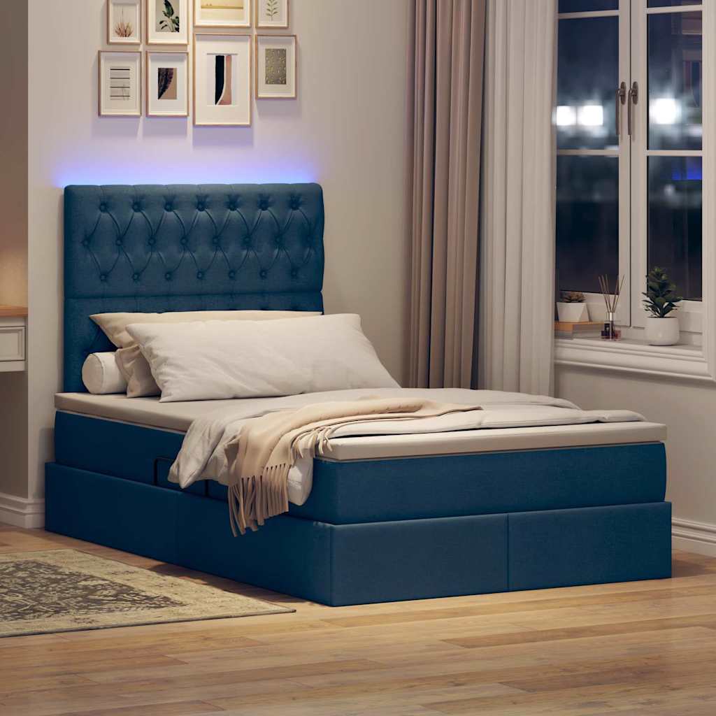 vidaXL LED Κρεβάτι αποθήκευσης με στρώμα Μπλε 120 x 200 cm Ύφασμα