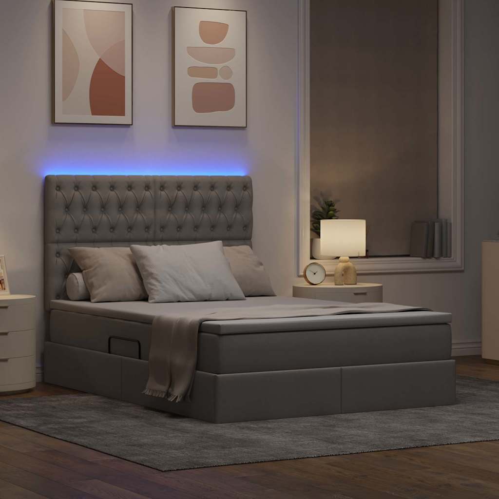 vidaXL LED Κρεβάτι αποθήκευσης με στρώμα Taupe 140 x 200 cm Ύφασμα