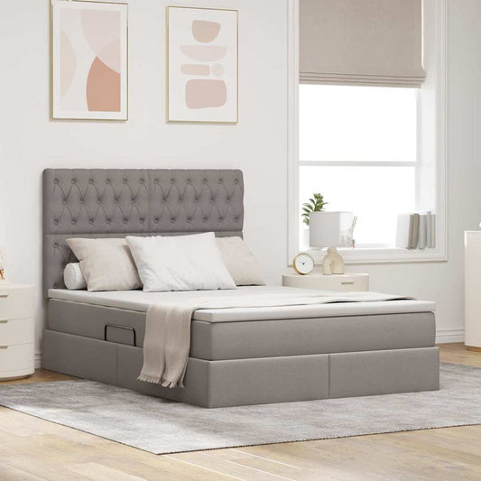 vidaXL LED Κρεβάτι αποθήκευσης με στρώμα Taupe 140 x 200 cm Ύφασμα