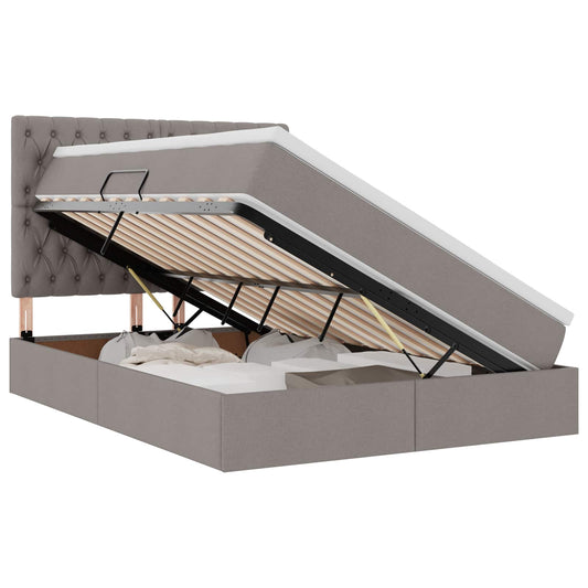vidaXL LED Κρεβάτι αποθήκευσης με στρώμα Taupe 140 x 200 cm Ύφασμα