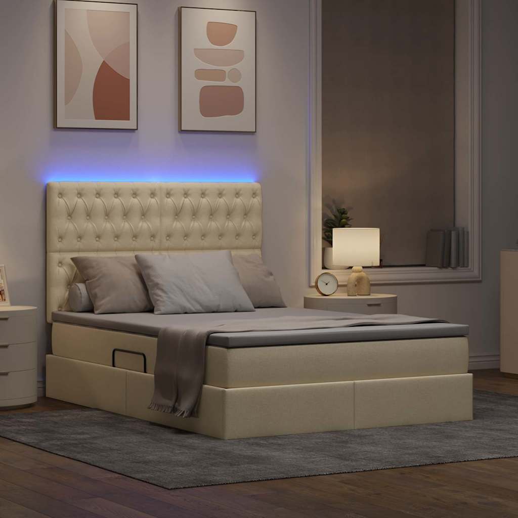 vidaXL Κρεβάτι με αποθηκευτικό χώρο και LED με led Κρέμ 140 x 200 cm