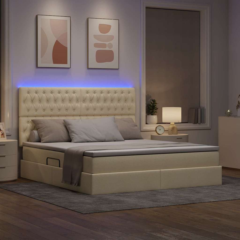 vidaXL LED Κρεβάτι αποθήκευσης με στρώμα Κρέμ 160 x 200 cm Ύφασμα