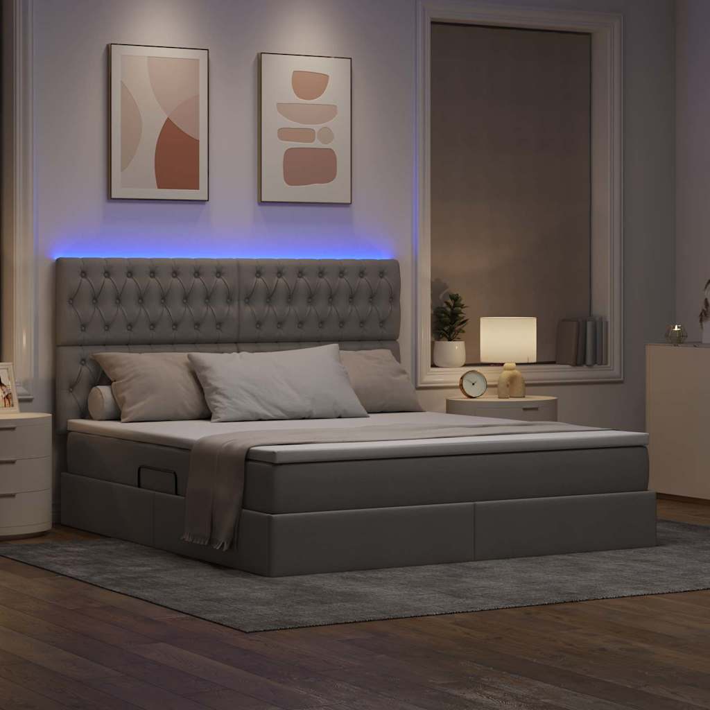 vidaXL LED Κρεβάτι αποθήκευσης με στρώμα Taupe 180 x 200 cm Ύφασμα