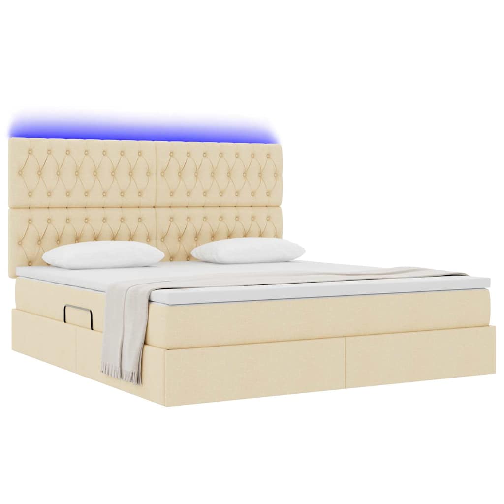 vidaXL Κρεβάτι με αποθηκευτικό χώρο και LED με led Κρέμ 180 x 200 cm
