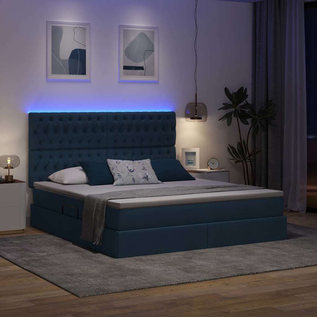 vidaXL LED Κρεβάτι αποθήκευσης με στρώμα Μπλε 180 x 200 cm Ύφασμα