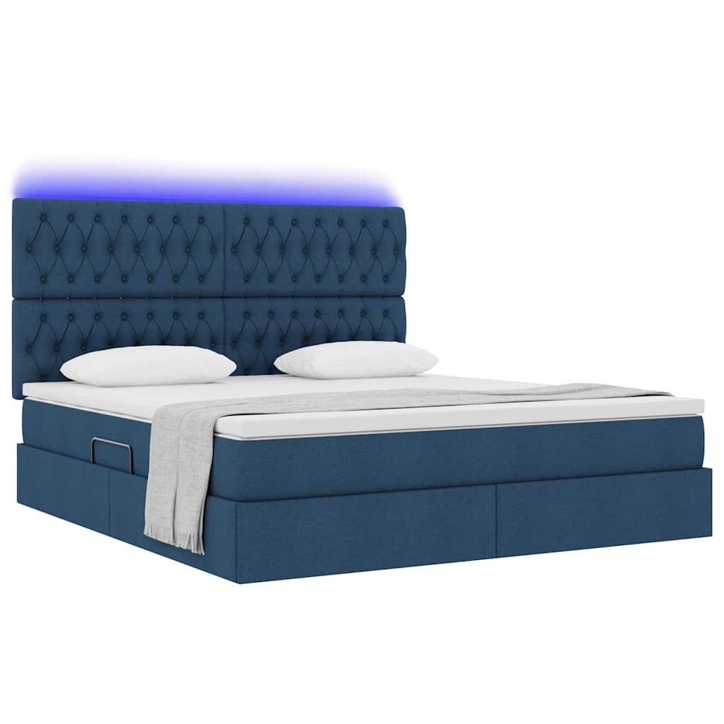 vidaXL LED Κρεβάτι αποθήκευσης με στρώμα Μπλε 180 x 200 cm Ύφασμα