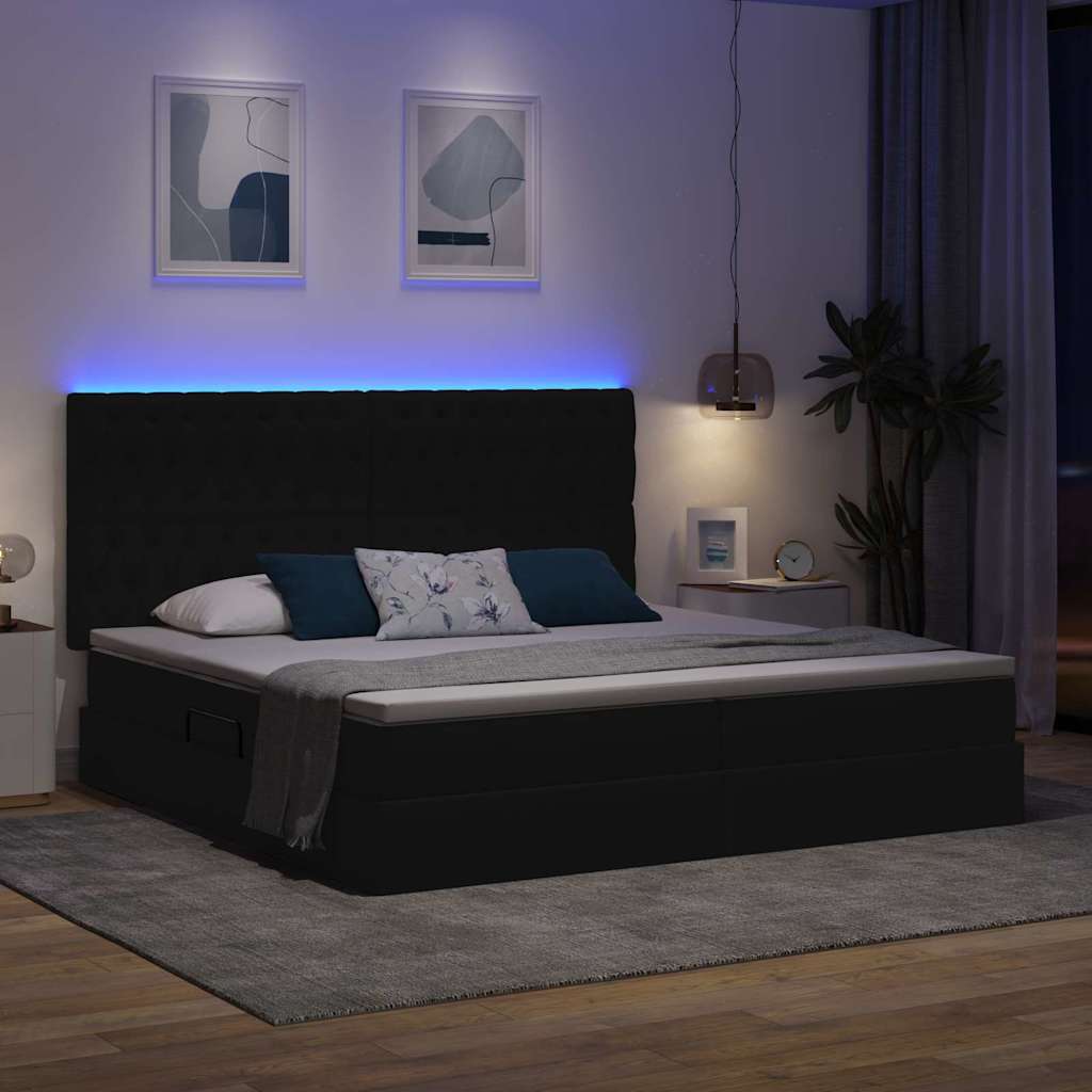 vidaXL Κρεβάτι με αποθηκευτικό χώρο και LED με led Μαύρο 200 x 200 cm