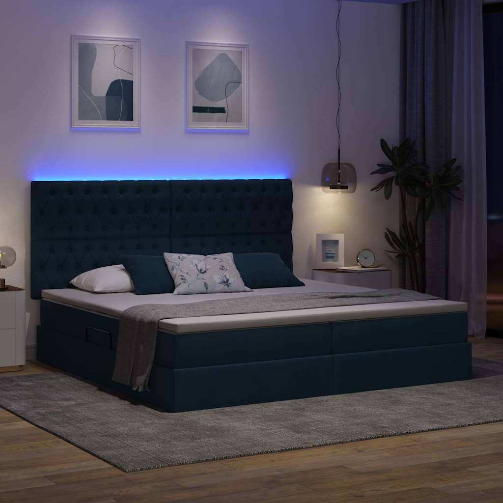 vidaXL Κρεβάτι με αποθηκευτικό χώρο και LED με led Μπλε 200 x 200 cm