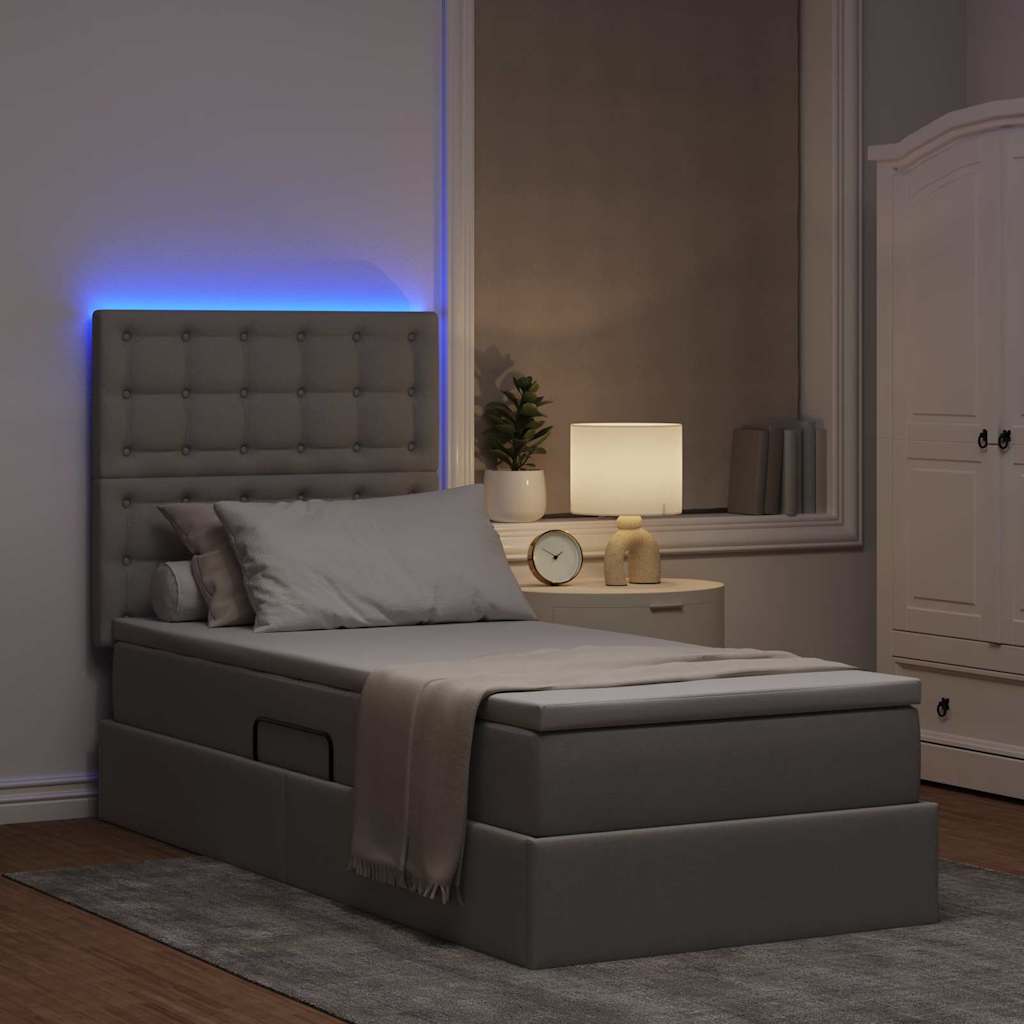 vidaXL Κρεβάτι με αποθηκευτικό χώρο και LED με led Taupe 90 x 190 cm