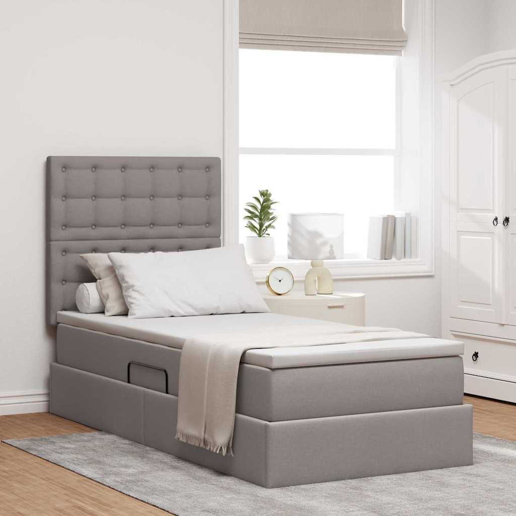 vidaXL Κρεβάτι με αποθηκευτικό χώρο και LED με led Taupe 90 x 190 cm