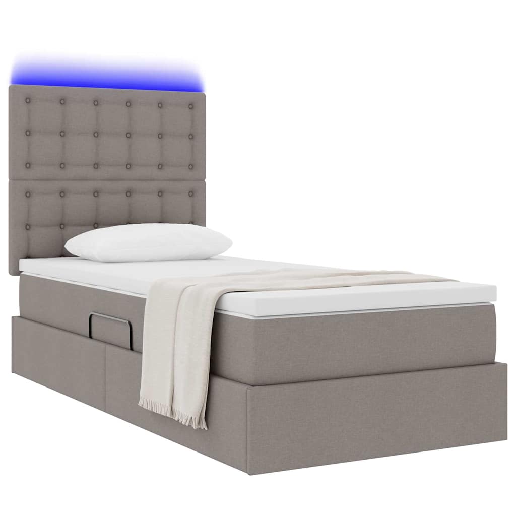 vidaXL Κρεβάτι με αποθηκευτικό χώρο και LED με led Taupe 90 x 190 cm