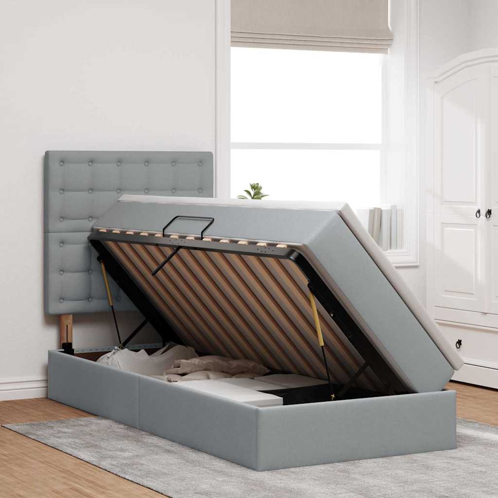 vidaXL Κρεβάτι με αποθηκευτικό χώρο και LED Ανοιχτό γκρι 90 x 200 cm