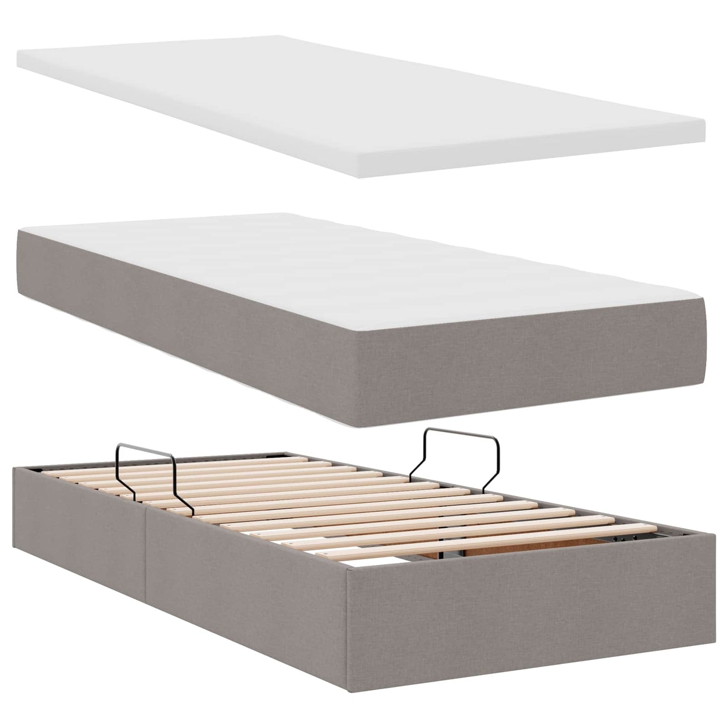 vidaXL Κρεβάτι με αποθηκευτικό χώρο και LED με led Taupe 90 x 200 cm