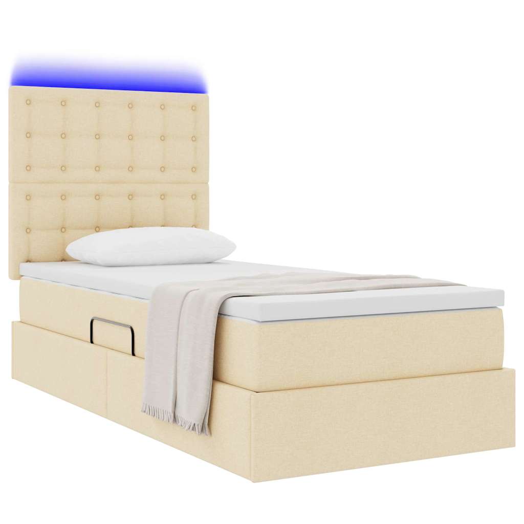 vidaXL LED Κρεβάτι αποθήκευσης με στρώμα Κρέμ 100 x 200 cm Ύφασμα