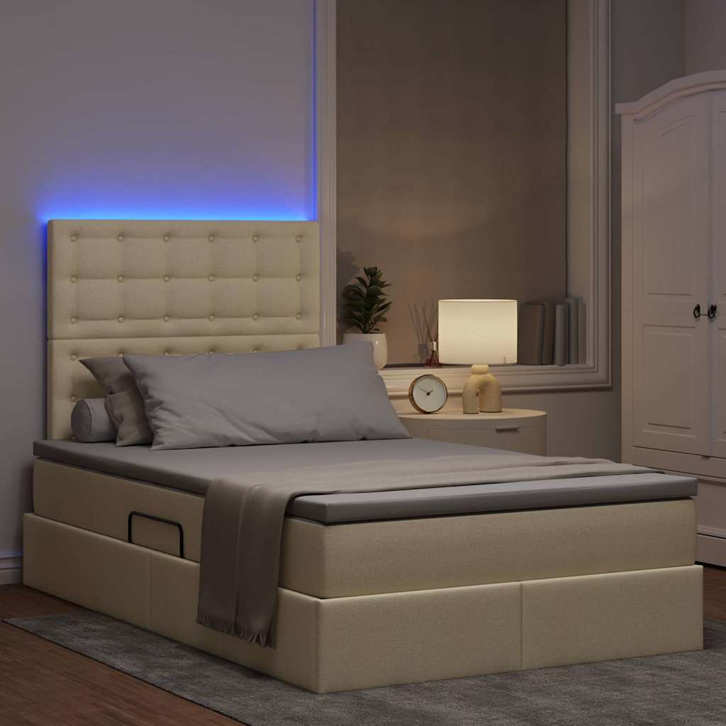 vidaXL Κρεβάτι με αποθηκευτικό χώρο και LED με led Κρεμ 120 x 190 cm