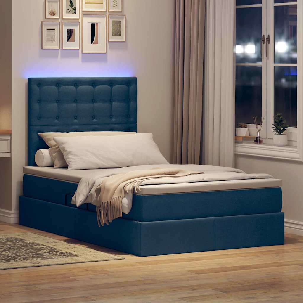 vidaXL LED Κρεβάτι αποθήκευσης με στρώμα Μπλε 120 x 190 cm Ύφασμα