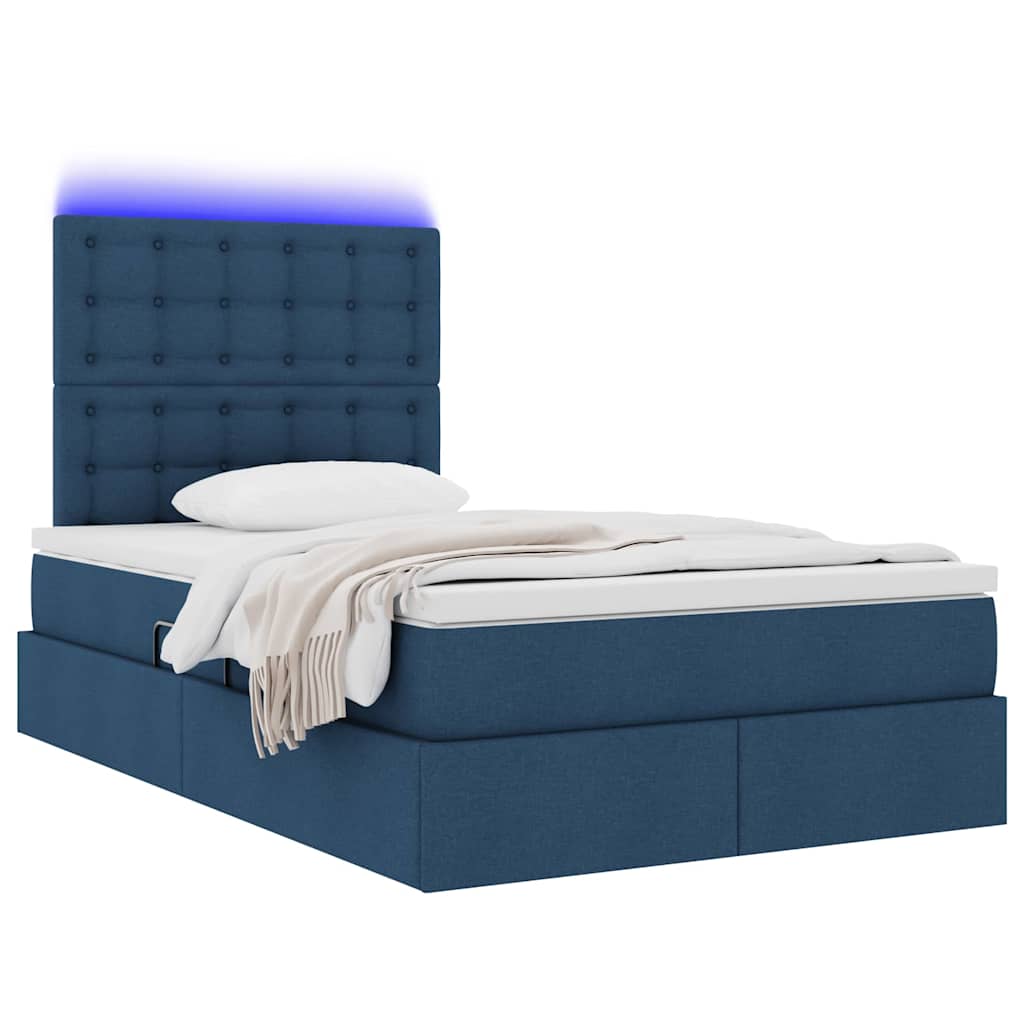 vidaXL LED Κρεβάτι αποθήκευσης με στρώμα Μπλε 120 x 200 cm Ύφασμα