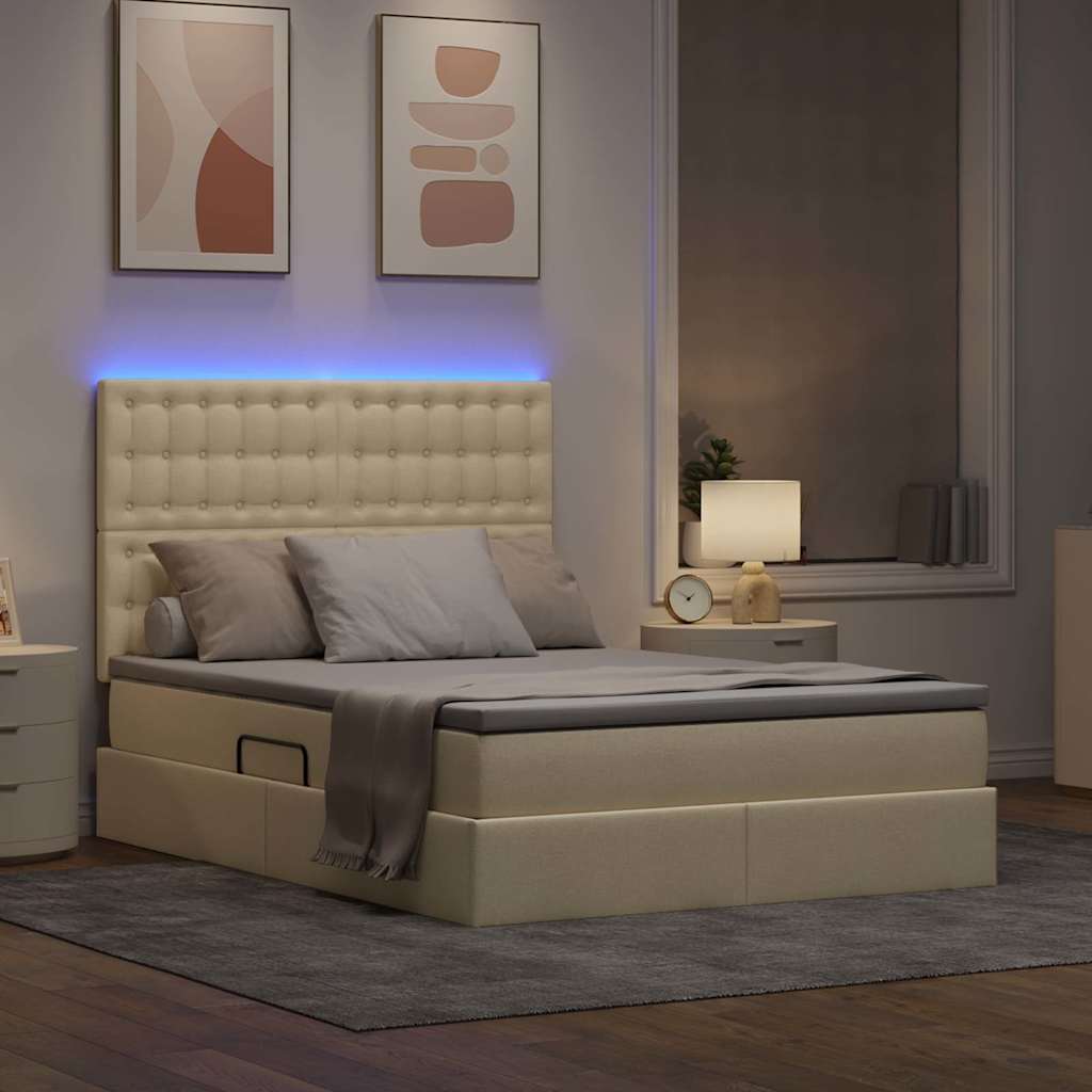 vidaXL LED Κρεβάτι αποθήκευσης με στρώμα Κρέμ 140 x 190 cm Ύφασμα