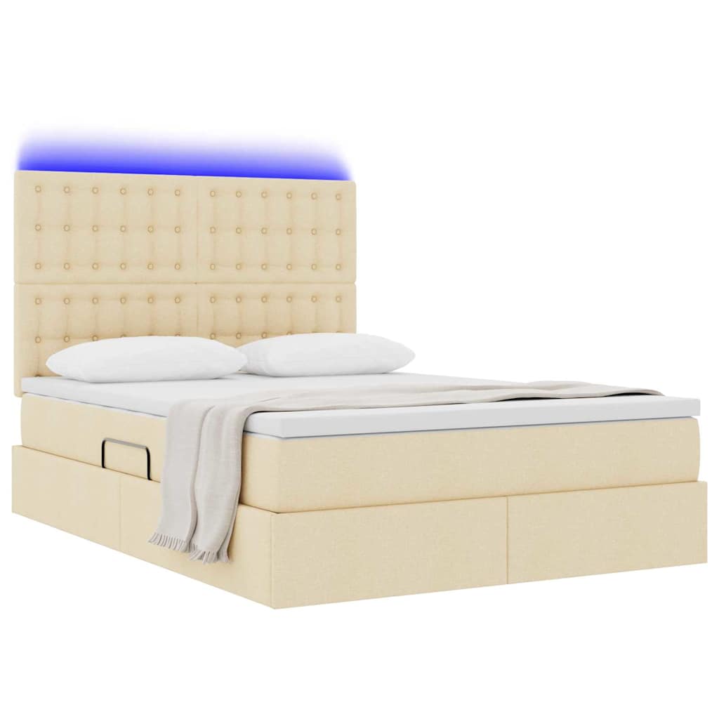 vidaXL LED Κρεβάτι αποθήκευσης με στρώμα Κρέμ 140 x 190 cm Ύφασμα