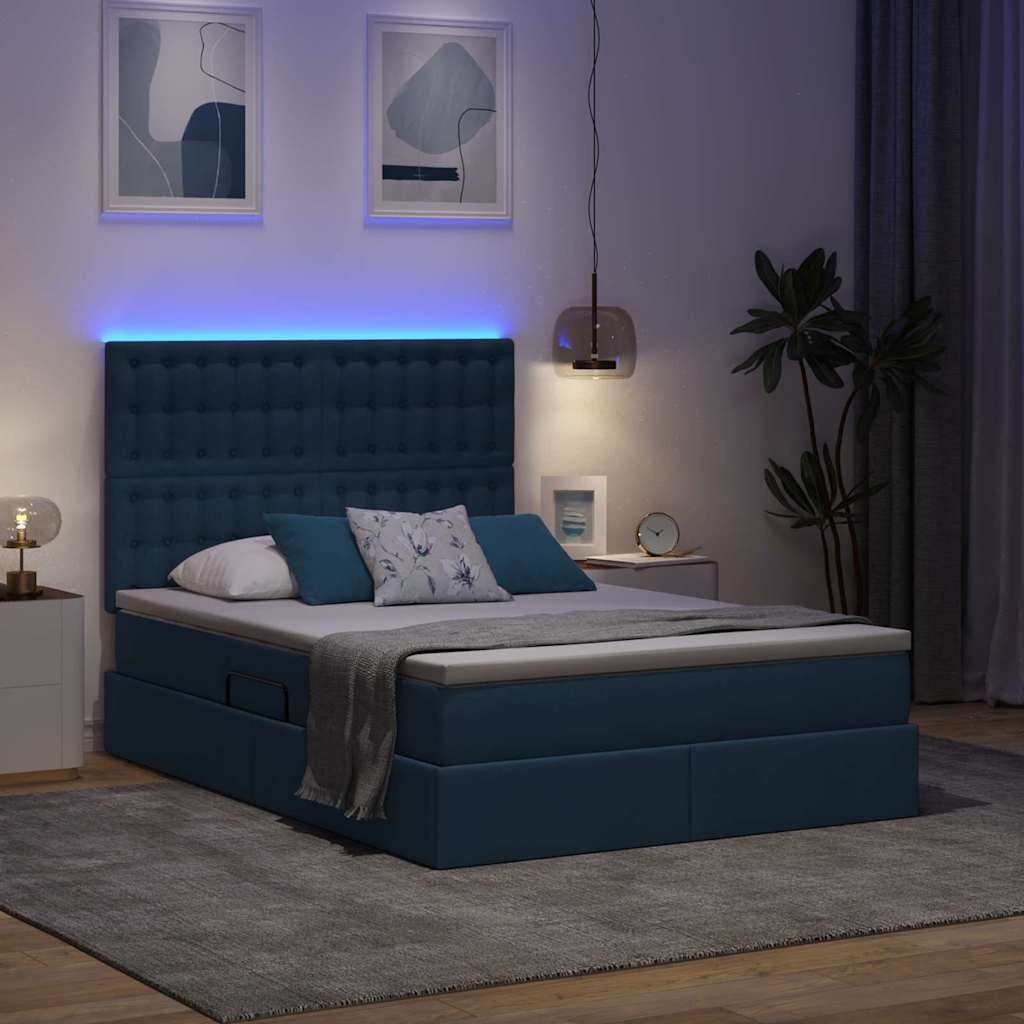 vidaXL LED Κρεβάτι αποθήκευσης με στρώμα Μπλε 140 x 200 cm Ύφασμα