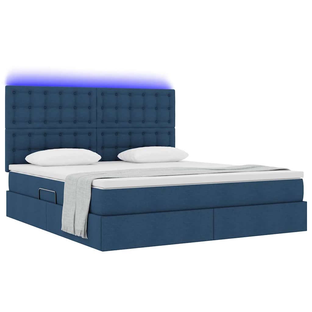 vidaXL LED Κρεβάτι αποθήκευσης με στρώμα Μπλε 160 x 200 cm Ύφασμα