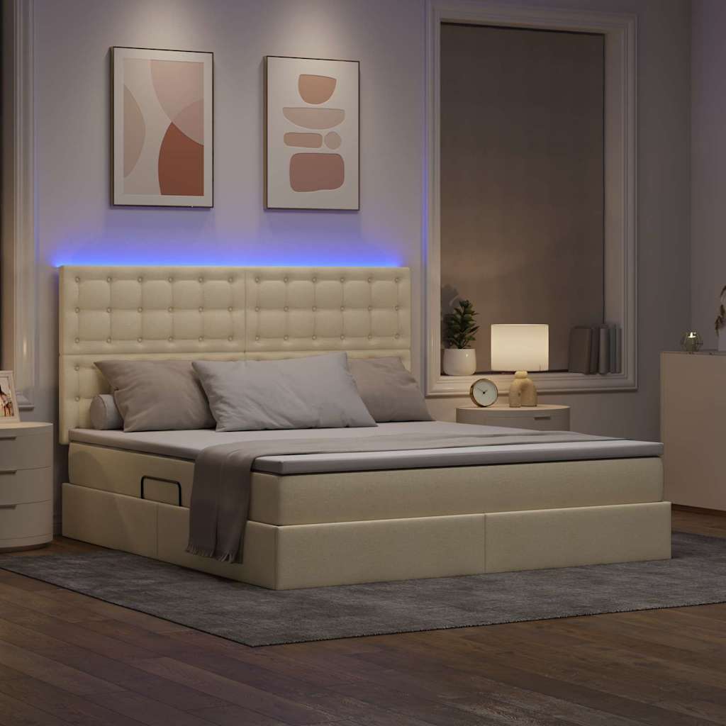 vidaXL LED Κρεβάτι αποθήκευσης με στρώμα Κρέμ 180 x 200 cm Ύφασμα