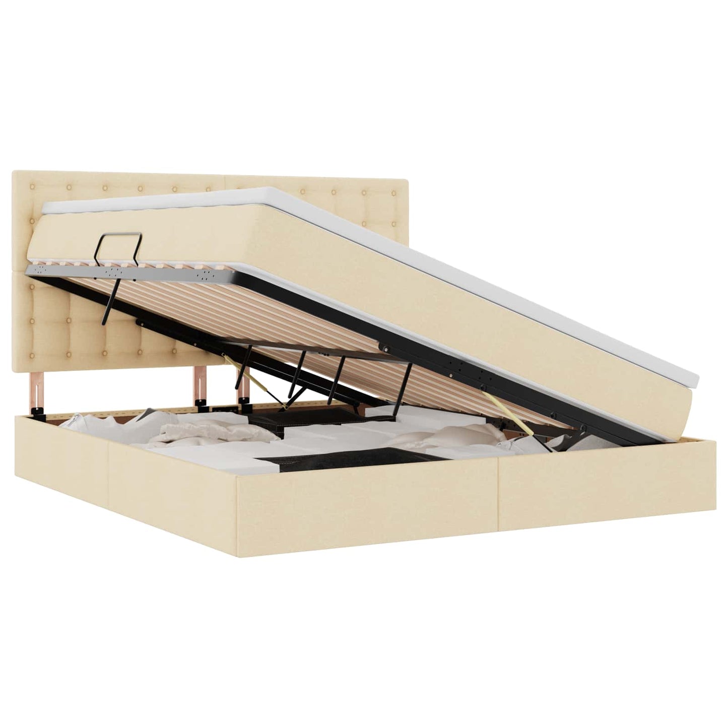 vidaXL LED Κρεβάτι αποθήκευσης με στρώμα Κρέμ 180 x 200 cm Ύφασμα