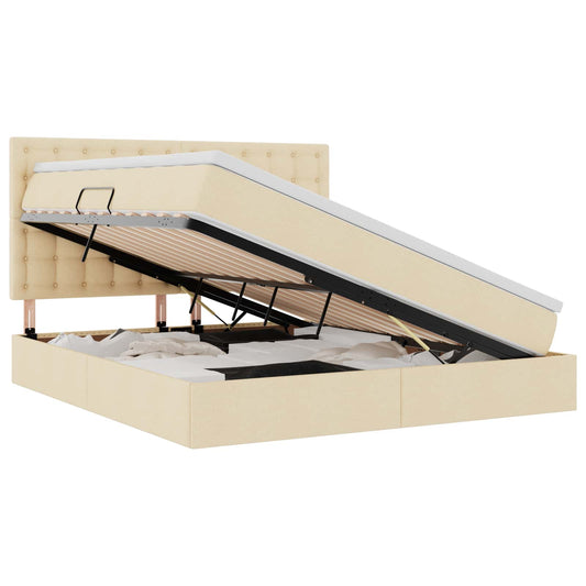 vidaXL LED Κρεβάτι αποθήκευσης με στρώμα Κρέμ 180 x 200 cm Ύφασμα