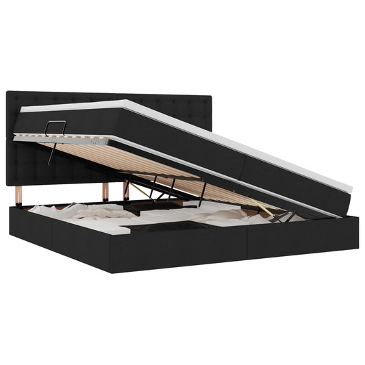 vidaXL LED Κρεβάτι αποθήκευσης με στρώμα Μαύρο 200 x 200 cm Ύφασμα