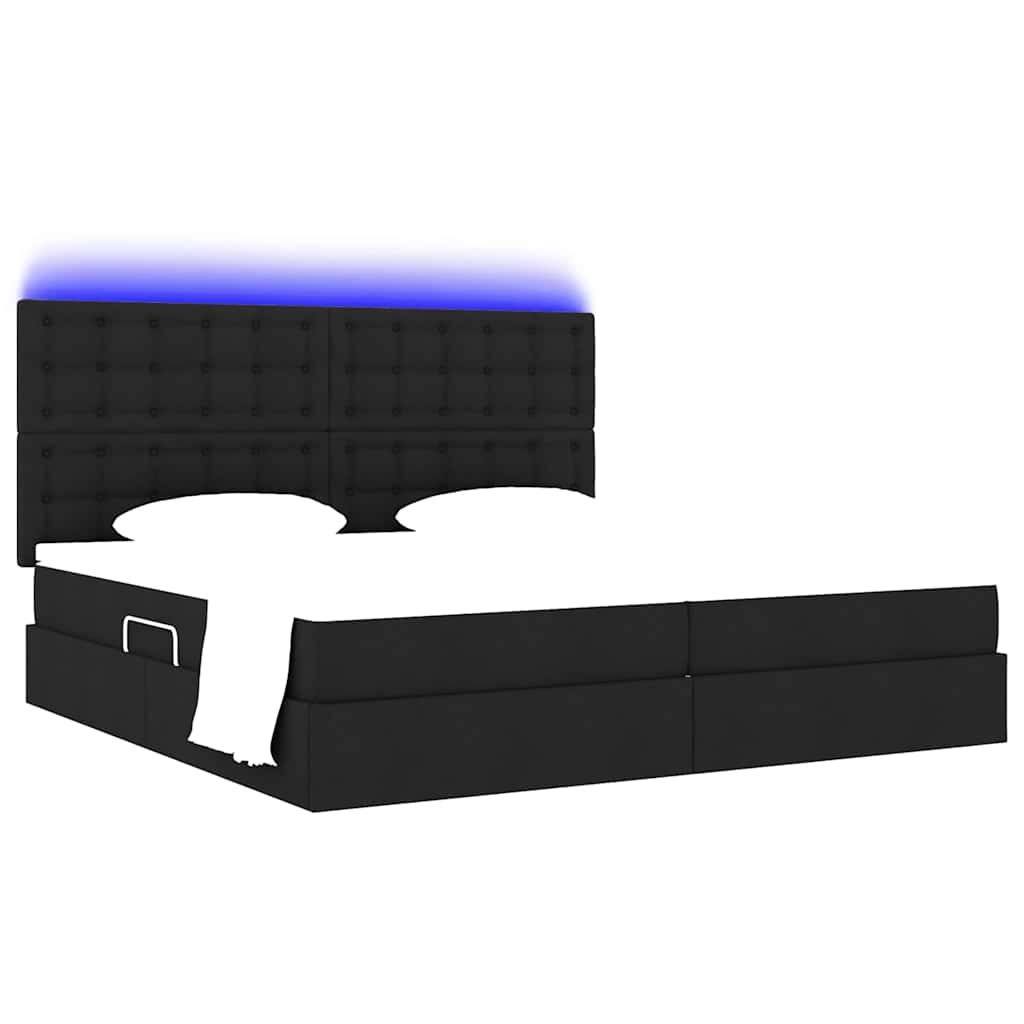 vidaXL LED Κρεβάτι αποθήκευσης με στρώμα Μαύρο 200 x 200 cm Ύφασμα