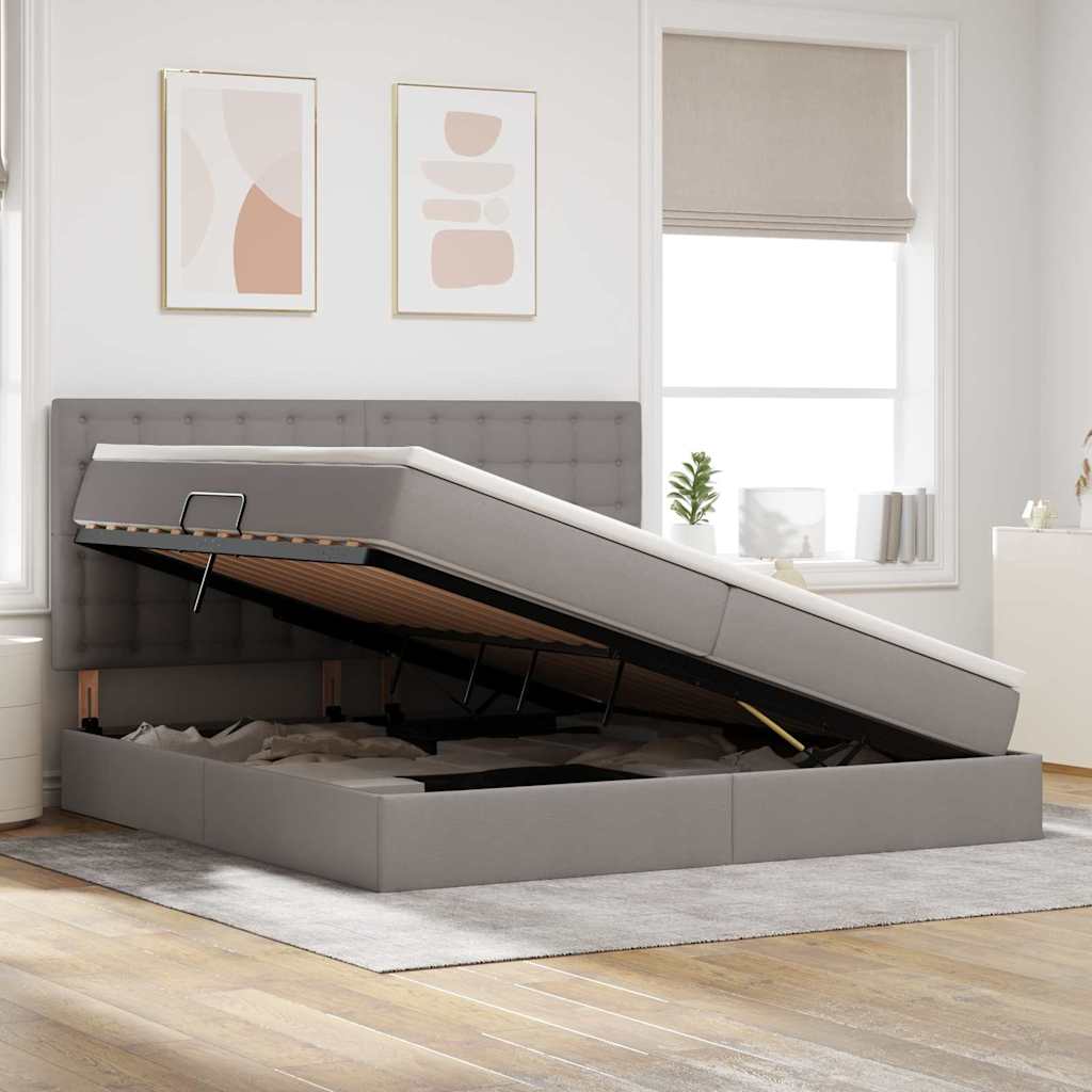vidaXL LED Κρεβάτι αποθήκευσης με στρώμα Taupe 200 x 200 cm Ύφασμα