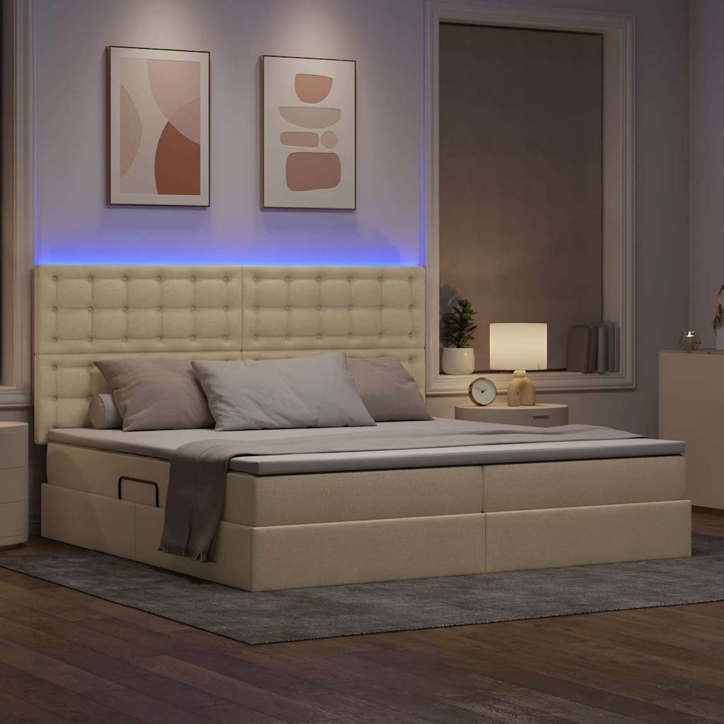 vidaXL LED Κρεβάτι αποθήκευσης με στρώμα Κρέμ 200 x 200 cm Ύφασμα