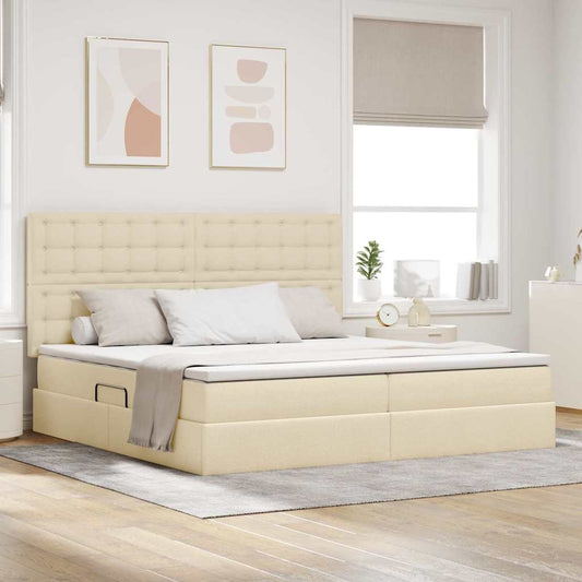 vidaXL LED Κρεβάτι αποθήκευσης με στρώμα Κρέμ 200 x 200 cm Ύφασμα