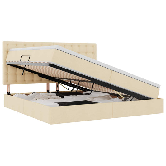 vidaXL LED Κρεβάτι αποθήκευσης με στρώμα Κρέμ 200 x 200 cm Ύφασμα
