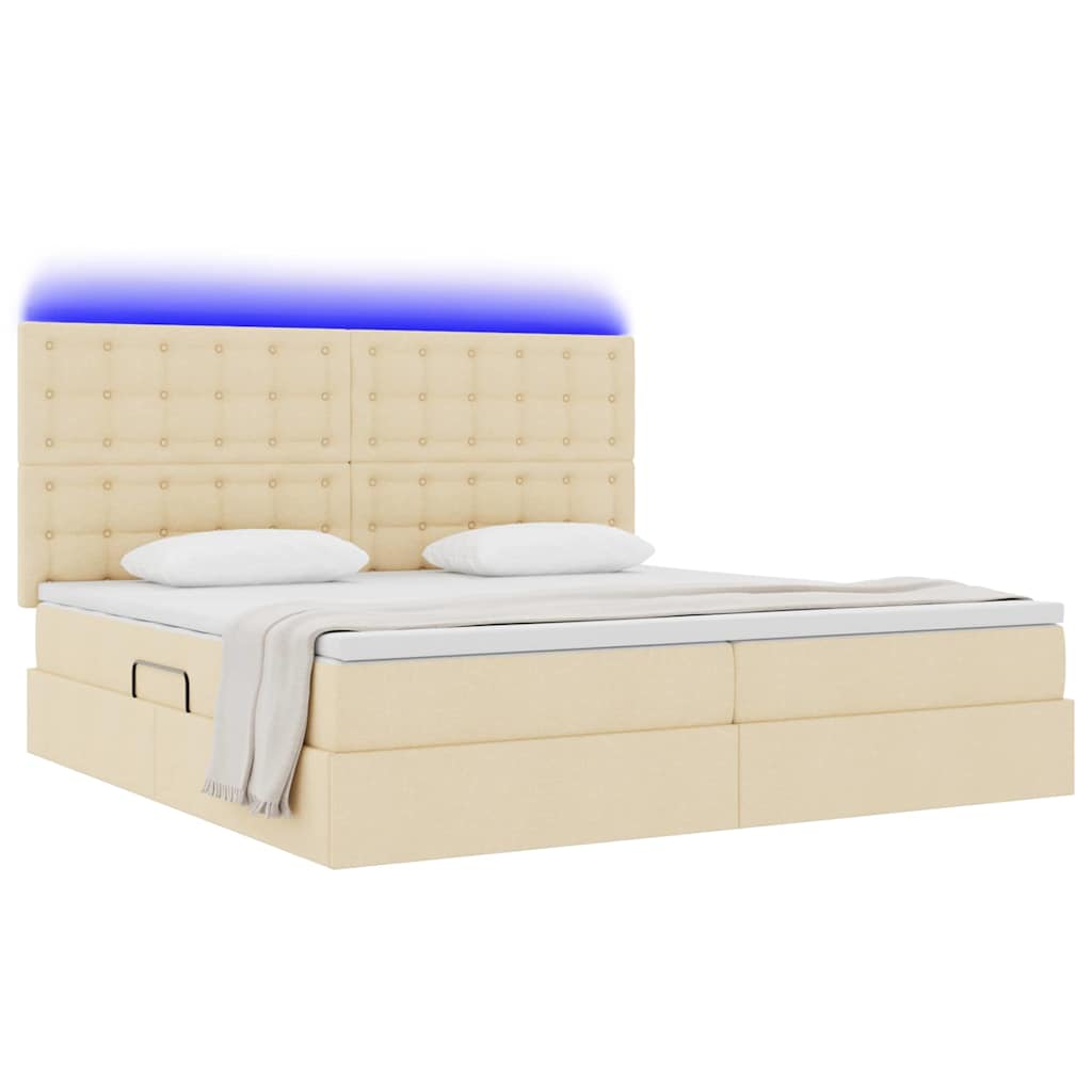 vidaXL LED Κρεβάτι αποθήκευσης με στρώμα Κρέμ 200 x 200 cm Ύφασμα