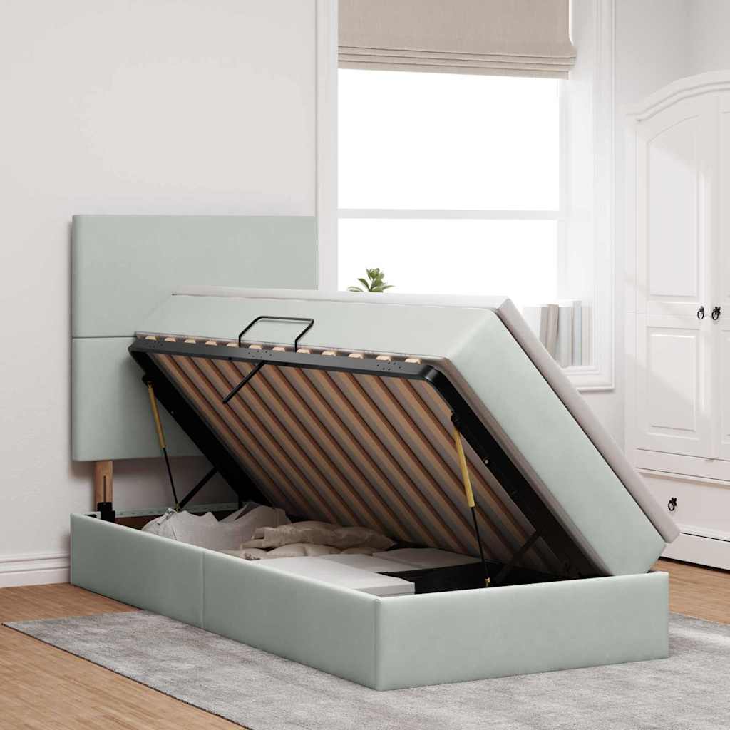 vidaXL Κρεβάτι με αποθηκευτικό χώρο και LED Ανοιχτό γκρι 90 x 190 cm