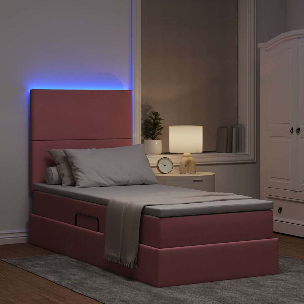 vidaXL LED Κρεβάτι αποθήκευσης με στρώμα Ροζ 90 x 190 cm Βελούδο